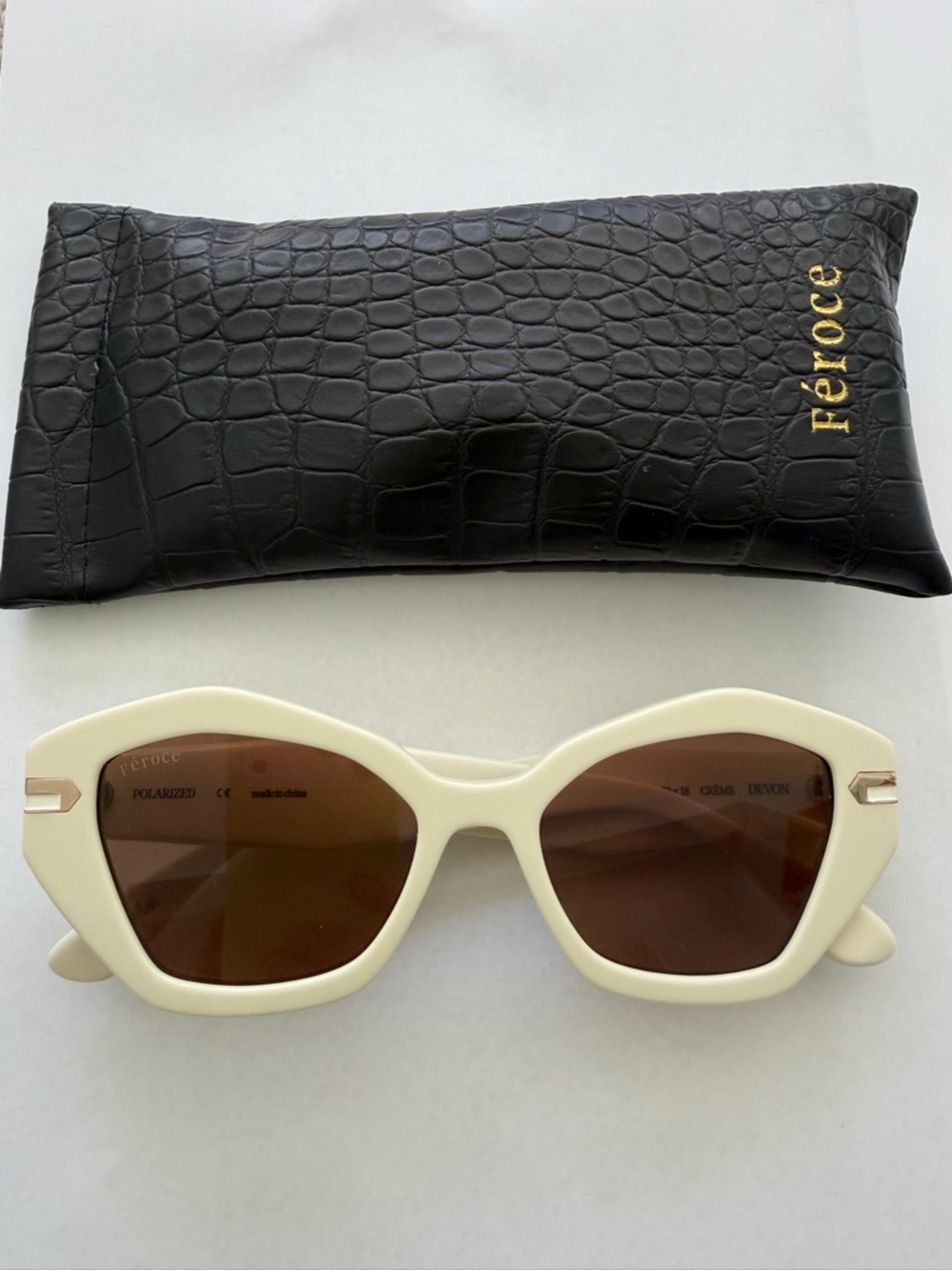 Féroce Cream Cat-Eye Sunglasses with Brown Lenses
